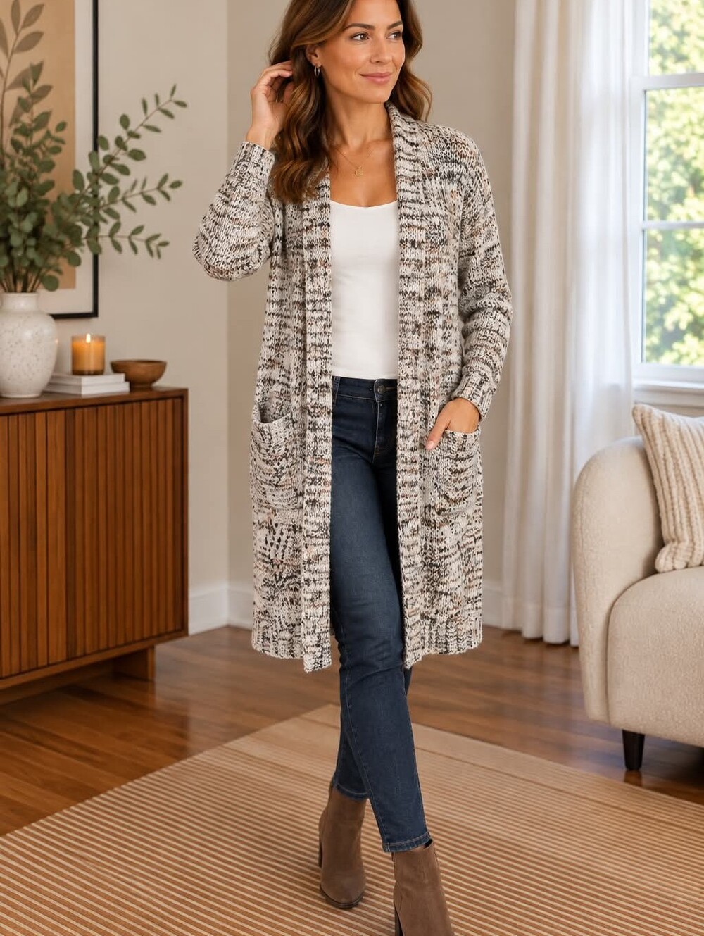 Knox Rose Patterned Cardigan in Cream and Black